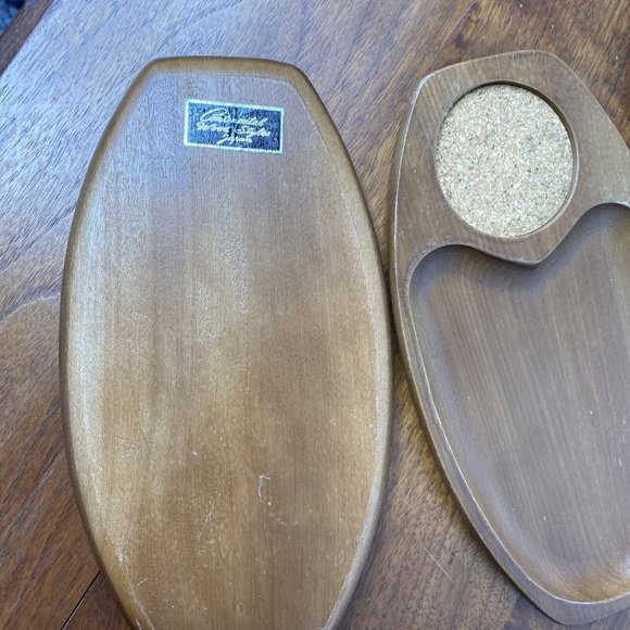 Vintage Wood Serving Tray Set 4 Continetal Wood Japan Appetizer MCM Horderves - Picture 4 of 5